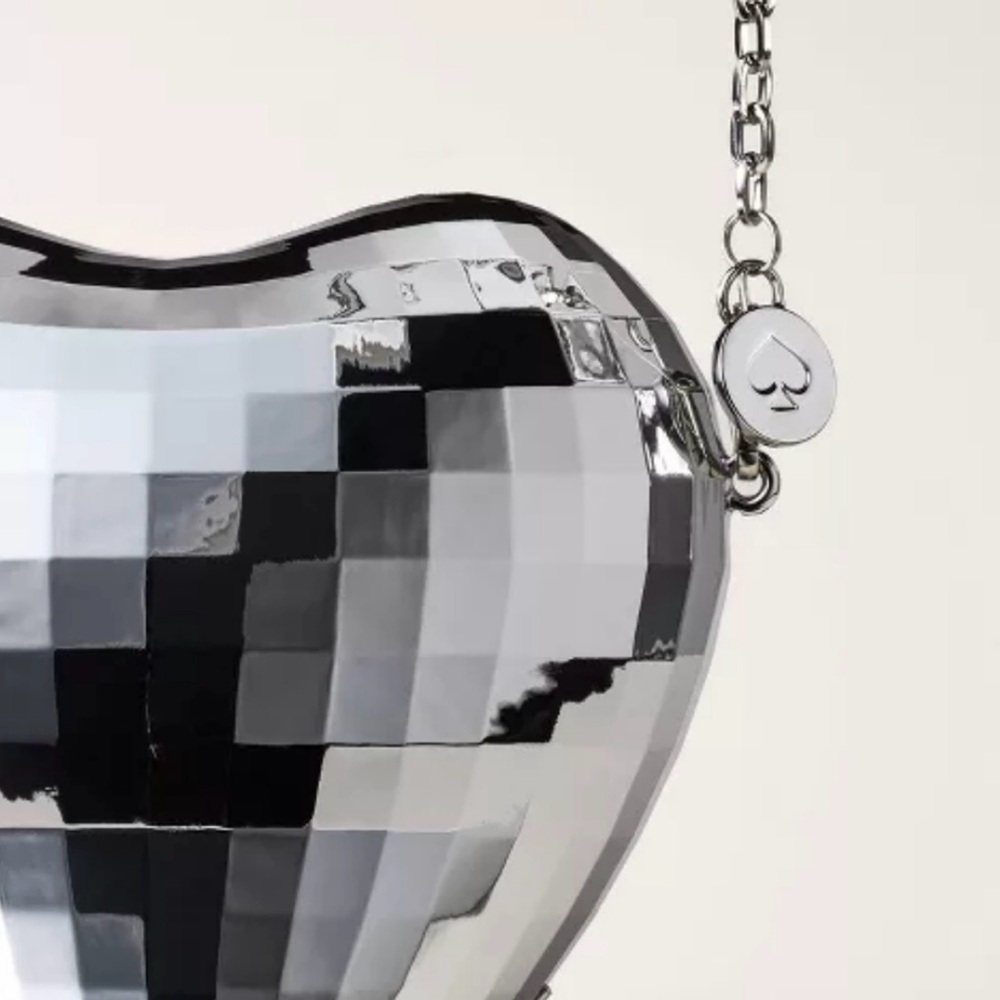 NWT Kate Spade x Target Silver Reflective Disco Heart Shaped Crossbody Bag Purse - Picture 5 of 6